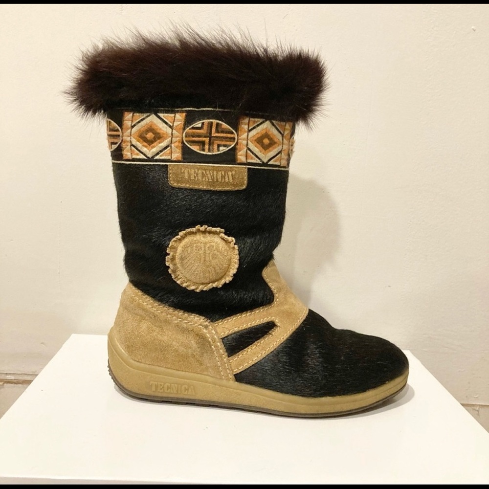 Tecnica Fur Skandia Black Tan Winter Boots 38